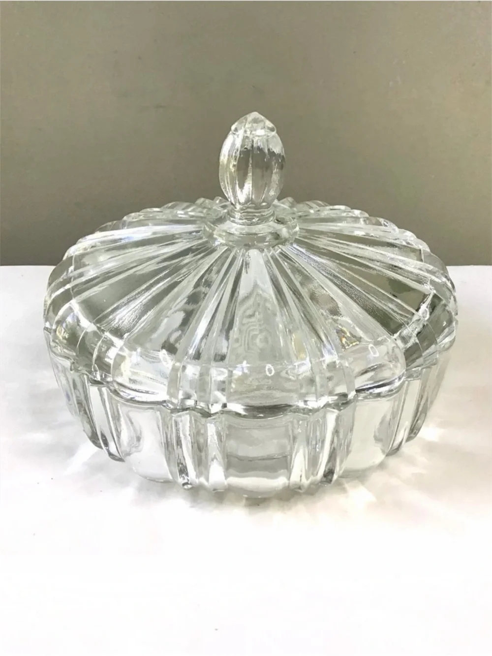 Vintage Anchor Hocking Old Cafe Clear Depression Glass Candy Dish with Lid 7”
